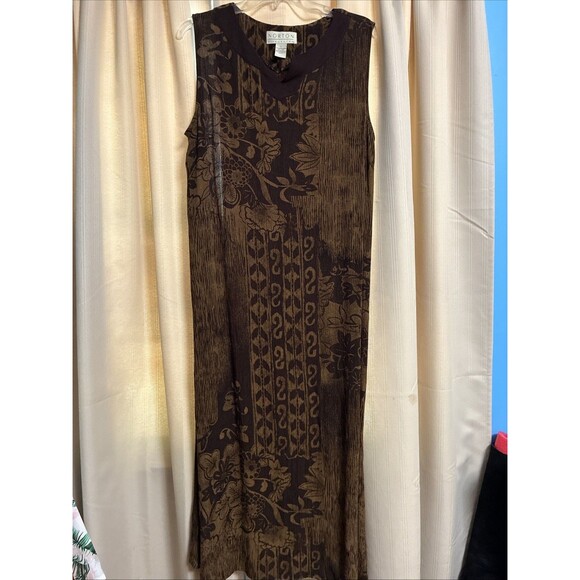 Vtg Norton McNaughton Womens Size L Maxi Long Dress Brown Floral Dark Academia - Picture 1 of 5
